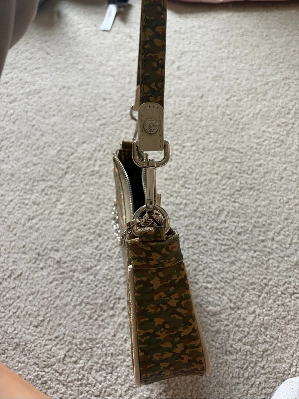 Von Dutch Green Camo Mini Shoulder Bag with Silver Chain Accents